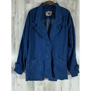 Gene Ewing BIS Womens Denim Jacket Blazer Size P Elastic Waist Pockets Vintage
